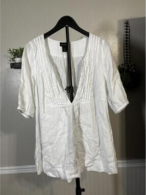 Lane Bryant White Linen Tunic Blouse Size 14/16